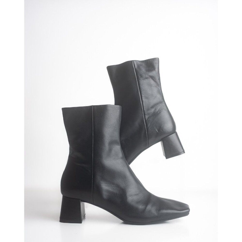 Zara Womens Ankle Boots Black Leather Heeled EU 40 US 9 Side zip 2128/010 NWT